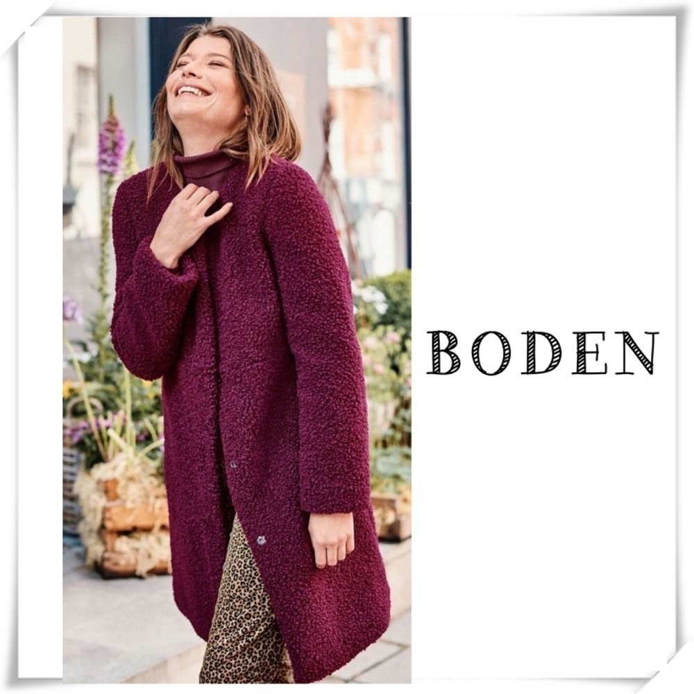 BODEN Ranfurly Teddy Coat In Burgundy Size 6 TO407